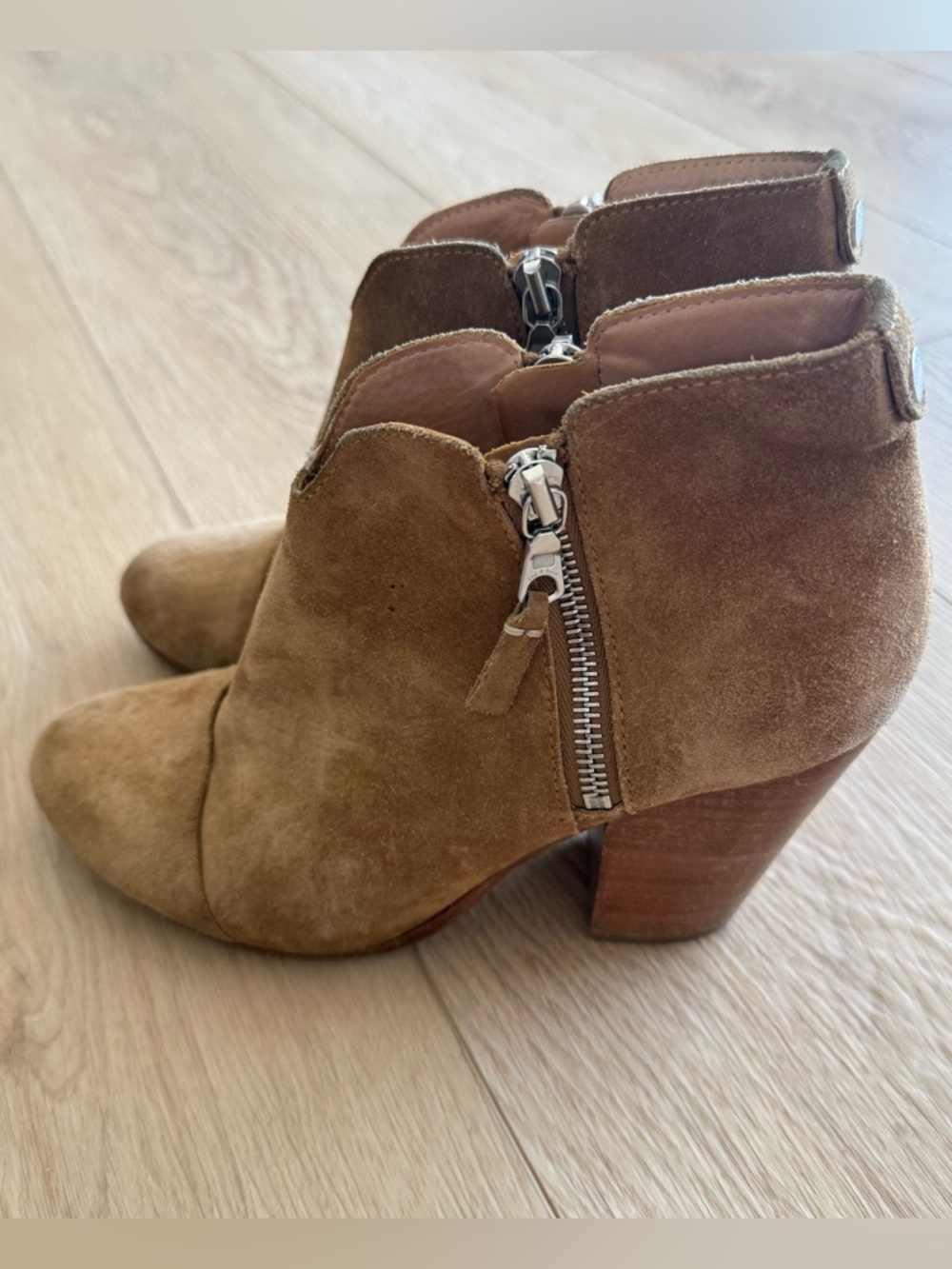 RAG & BONE Margot Ankle Boots Booties Fringe Beige Suede Dual Zip Size 37.5 - Picture 4 of 8